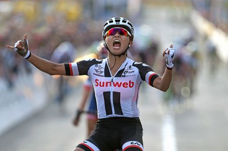 Coryn Rivera (Team Sunweb) celebrates Alfredo Binda victory