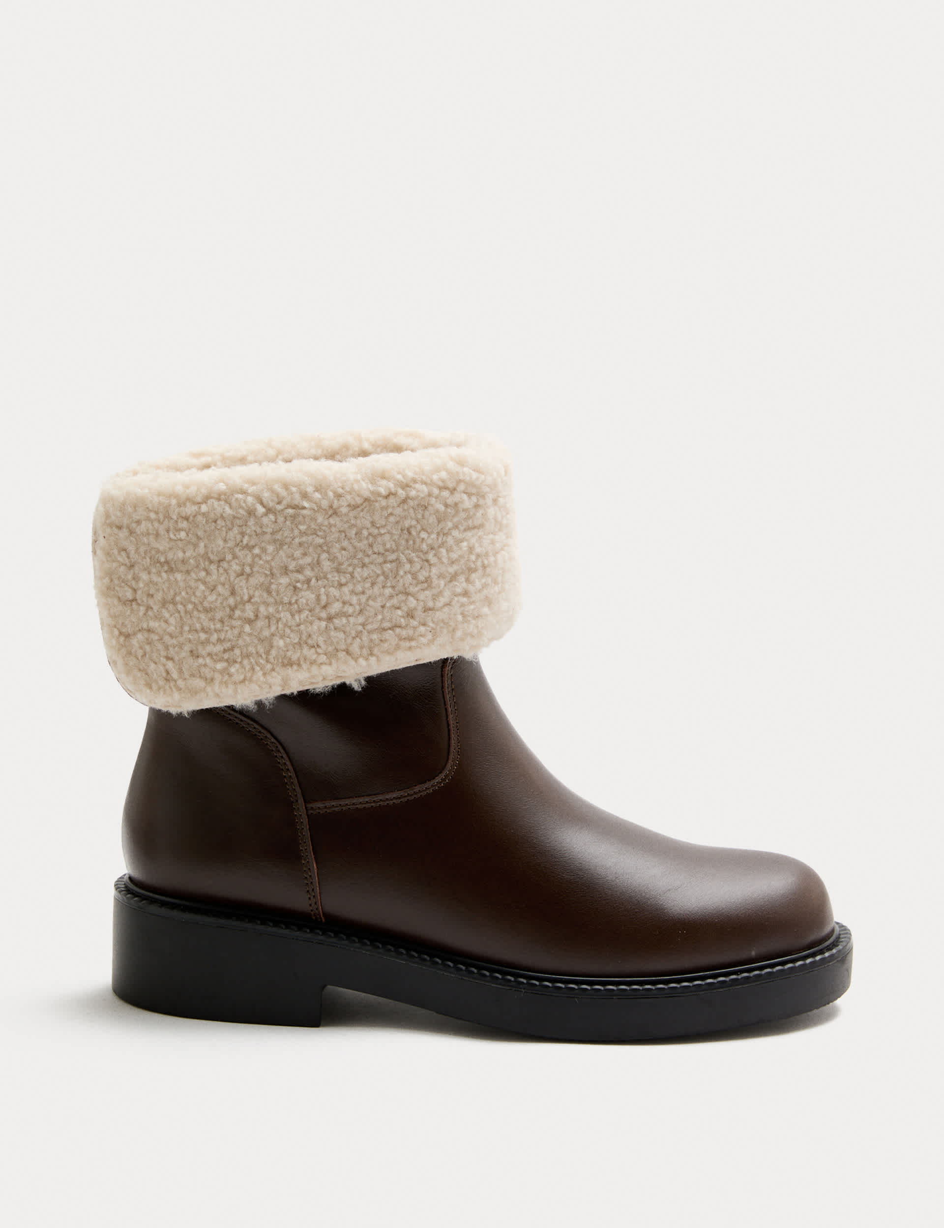 Leather Borg Lined Block Heel Mid Calf Boots