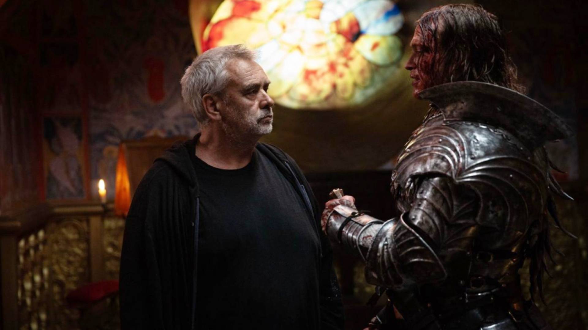 Luc Besson and Caleb Landry Jones on set of Dracula: A Love Tale