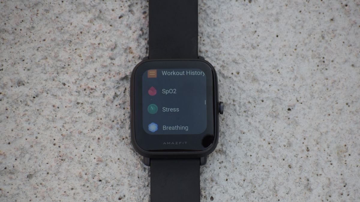 An Amazfit Bip U Pro with the screen on