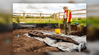 The 1600-year-old wooden idol was found in a bog in County Roscommon in the west of Ireland. It seems to have been deliberately broken in two.