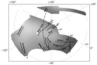 This image shows the full area of sky mapped by the Dark Energy Survey and the 11 newly discovered stellar streams. Four of the streams in this diagram — ATLAS, Molonglo, Phoenix, and Tucana III — were previously known. The others were discovered using the Dark Energy Camera, one of the most powerful astronomical cameras on Earth.