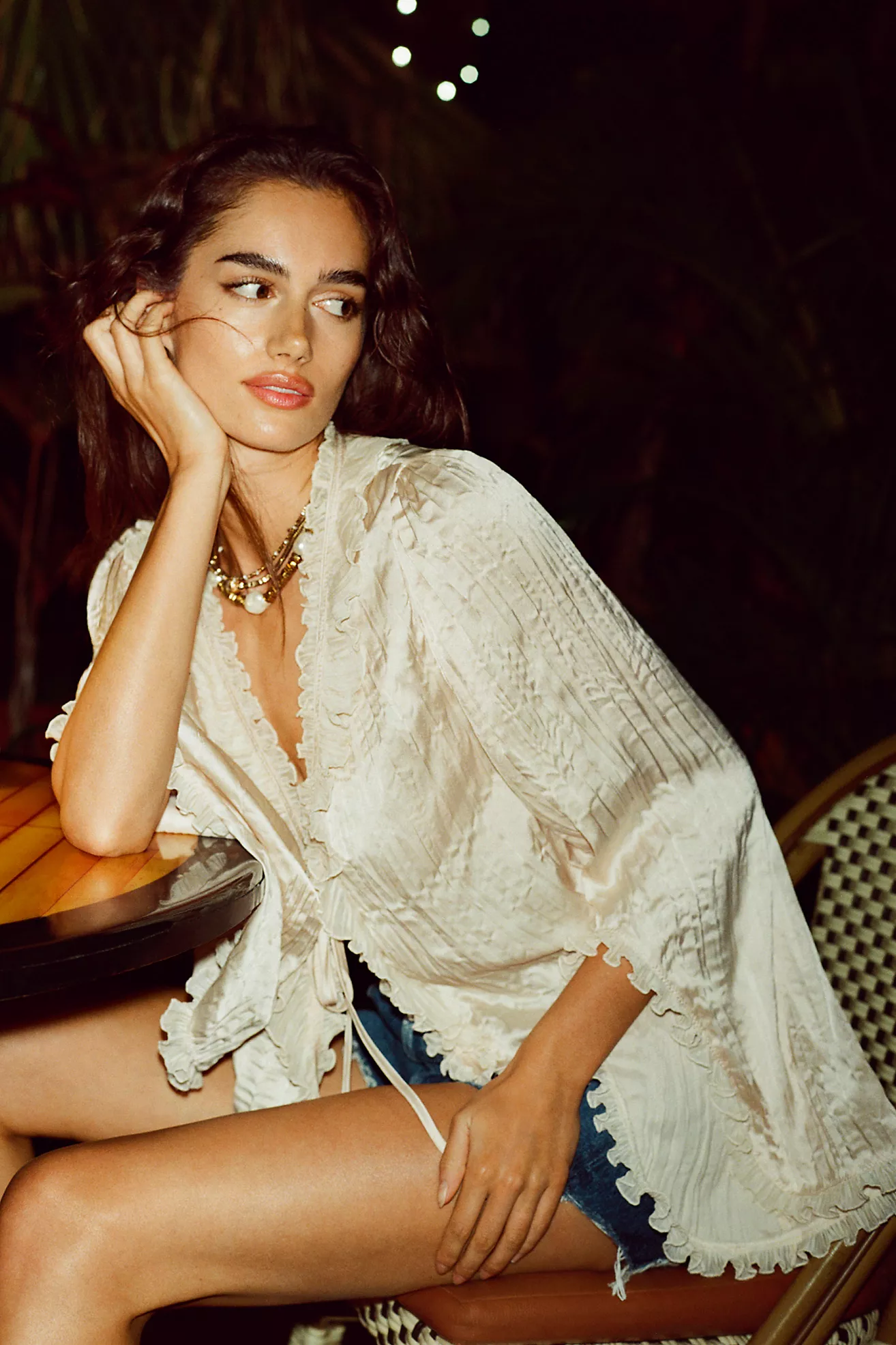 By Anthropologie Long-Sleeve Ruffled Tie-Front Top