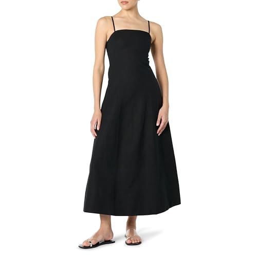 The Drop Daphne Square Neck Linen Maxi Dress, Black, Xs
