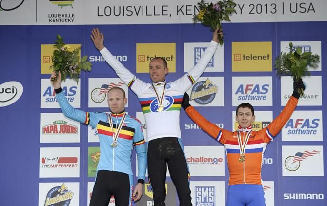 Elite men's podium (L-R): Klaas Vantornout (Belgium), Sven Nys (Belgium) and Lars van der Haar (Holland)