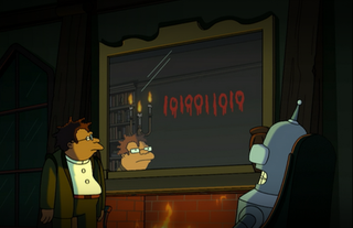 Bender and Hermes see the numbers 1010011010 appear on the wall in Futurama episode 