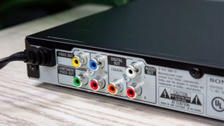 Sony DVPSR210P DVD Player being tested in writer's home