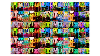 Photograph of drinks bottles behind a bar in East Hampton, New York, USA, by American photographer Eric Meola, titled 'Psychedelic Bar, East Hampton, New York, 2010'