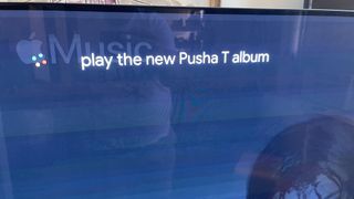 "Play the new Pusha T album" is seen on Apple Music on the Chromecast with Google TV