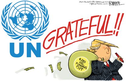 Political cartoon U.S. Trump UN funding Jerusalem decision