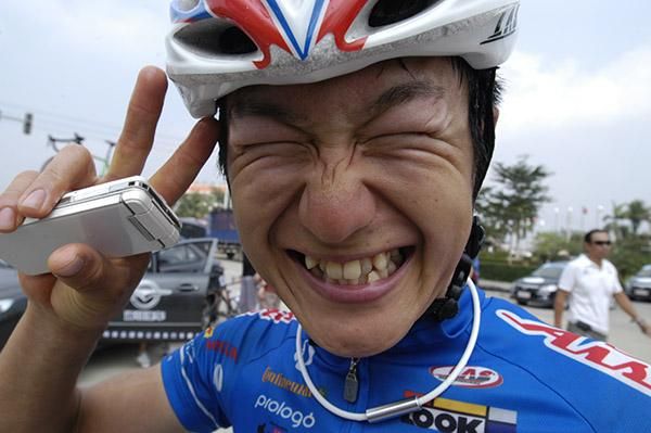 A delighted stage winner Nakajima Yasuharo (Aisan Racing) in Xinglong.