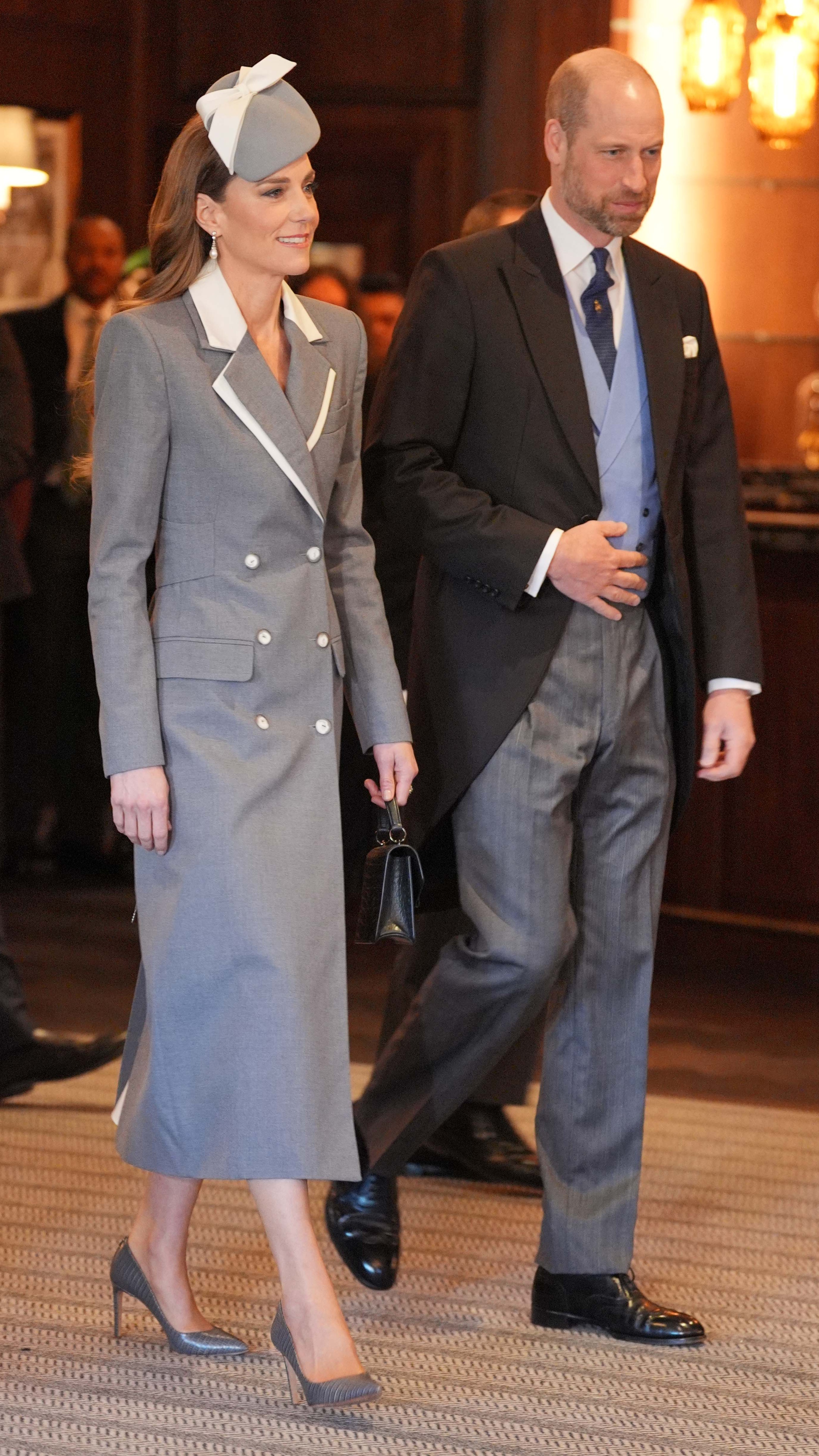 Prince William, Prince of Wales and Catherine, Princess of Wales arrive to receive President of Nigeria Bola Ahmed Tinubu and First Lady Oluremi Tinubu at the Fairmont Windsor Park hotel