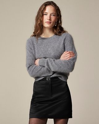 Brushed Cashmere Shrunken Crewneck Sweater