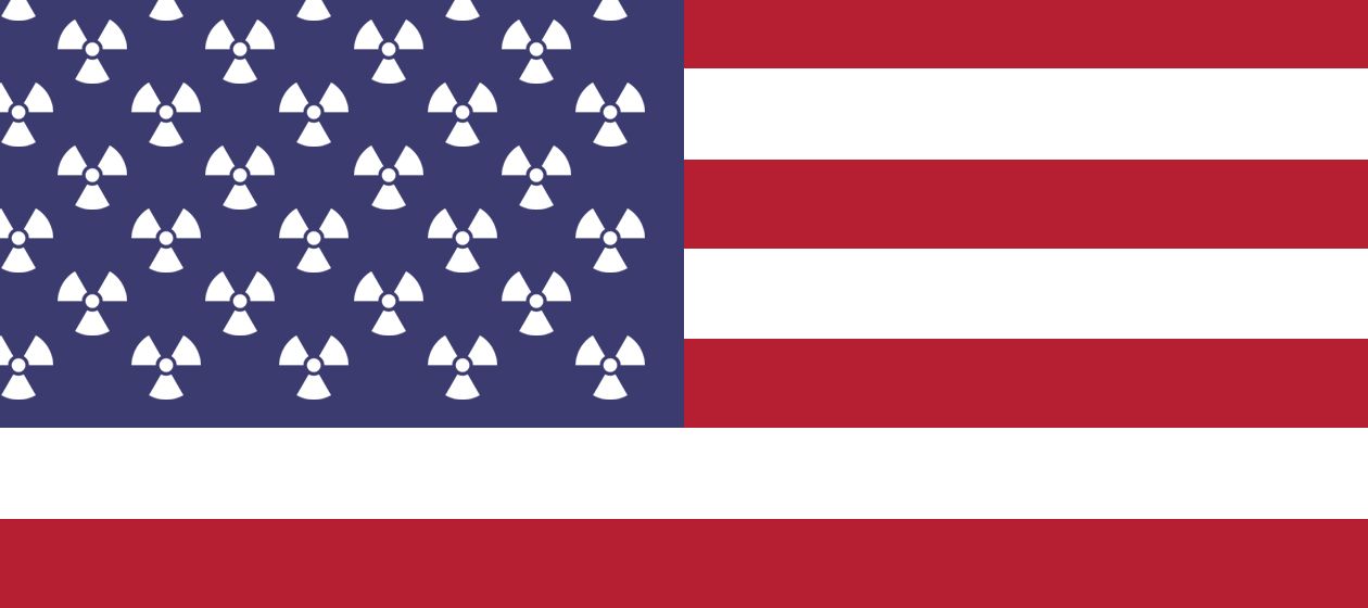 The American flag and nuclear symbols.