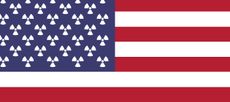 The American flag and nuclear symbols.