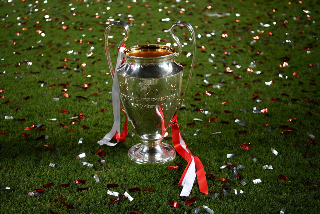 A detailed view of the Champions League Trophy