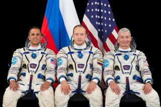 Expedition 53/54 crewmembers (from left) NASA astronaut Joe Acaba, Roscosmos cosmonaut Alexander Misurkin and NASA astronaut Mark Vande Hei.