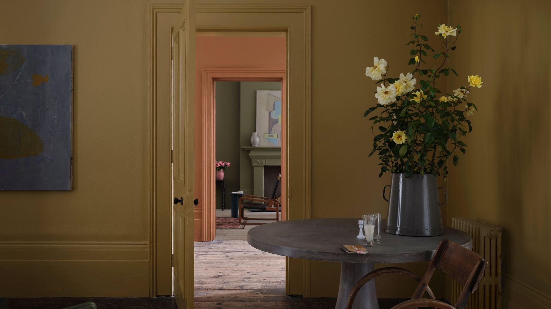 A room painted in a warm yellow paint.