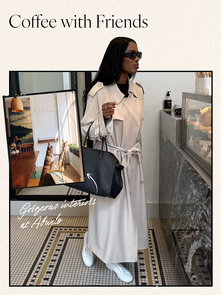 Woman in long trench and sneakers
