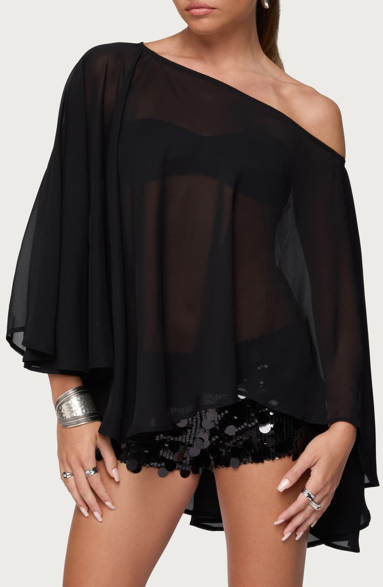Sheer Chiffon One-Shoulder Poncho