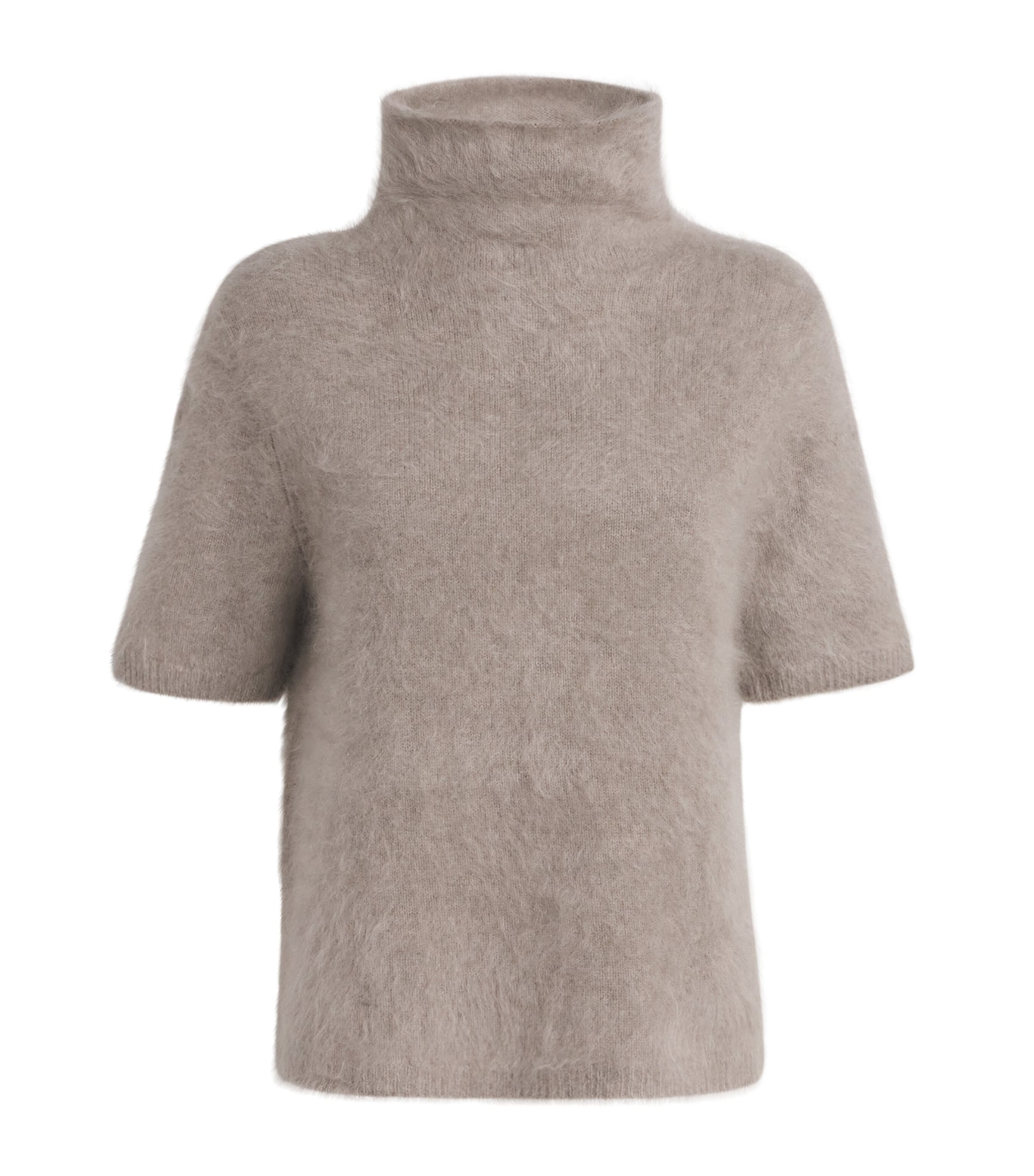 Soft Goat Brushed Cashmere Short-Sleeve Sweater