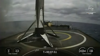 The first stage of a Falcon 9 rocket touched down on the drone ship "Just Read the Instructions" about eight minutes after launch on Nov. 26, 2022.