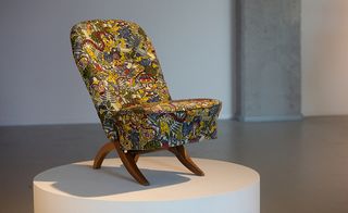 A chair with printed cover