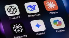 Six popular AI app logos pictured on a smartphone screen, including DeepSeek, Copilot, Perplexity, OpenAI's ChatGPT, Anthropic Claude, and Google Gemini, three of which were highlighted in a recent Apple AI reasoning research paper disputing their effectiveness.
