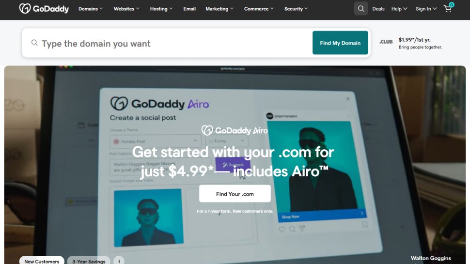 Website screenshot of GoDaddy (February, 2026)