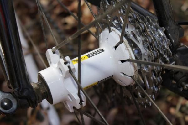 Mavic's Ksyrium Equipe wheels sport painted hubs and rims.