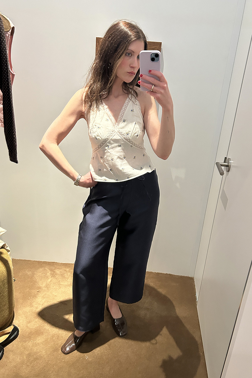 Reformation Monica Top, Reformation Olina Cropped Pants, Reformation Inez Pumps