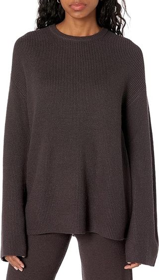 The Drop, Women's Alice Crewneck Back Slit Ribbed Pullover Sweater