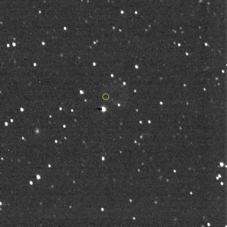 To mark reaching 50 AU, NASA's New Horizons pointed its camera in the direction of Voyager 1 (marked with a yellow circle). At about 100 AU from New Horizons when this image was taken, Voyager 1 was too faint to be resolved.
