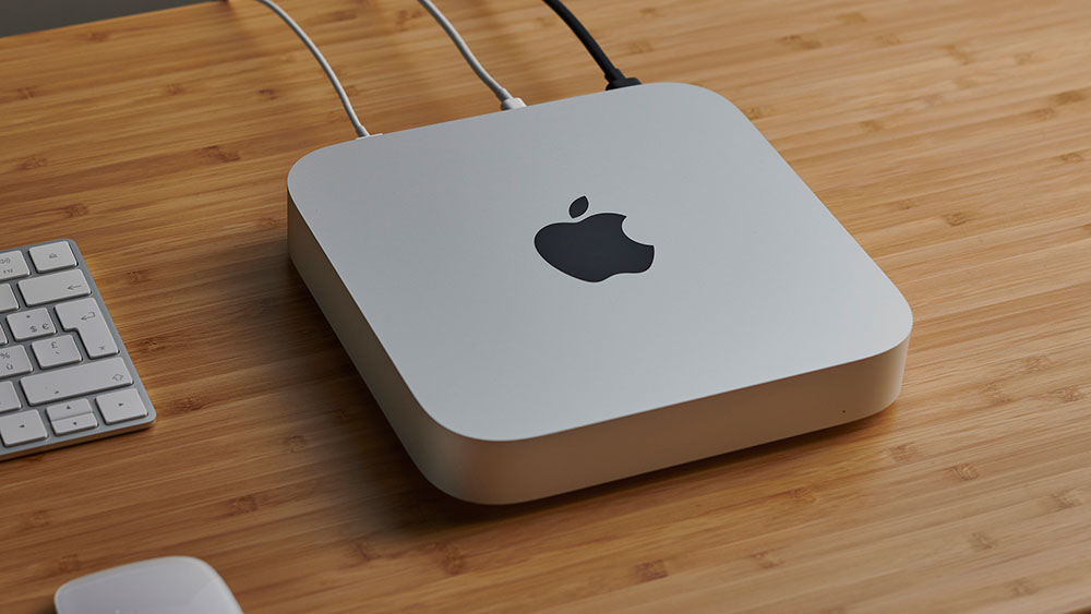 The Mac mini with M1 chip on a desk.
