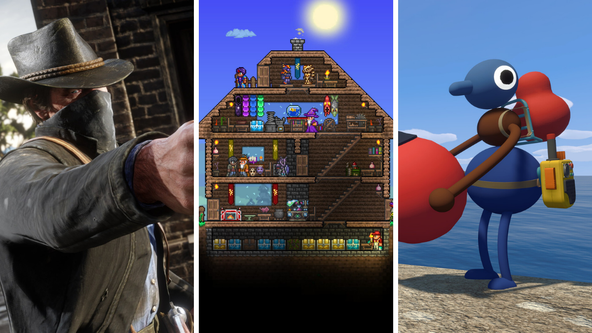 Three screenshots from three games including Red Dead Redemption 2, Terraria and Big Walk