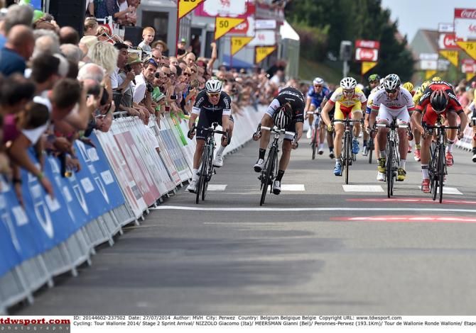 It was a wide sprint but Giacomo Nizzolo (Trek Factory Racing) took the win