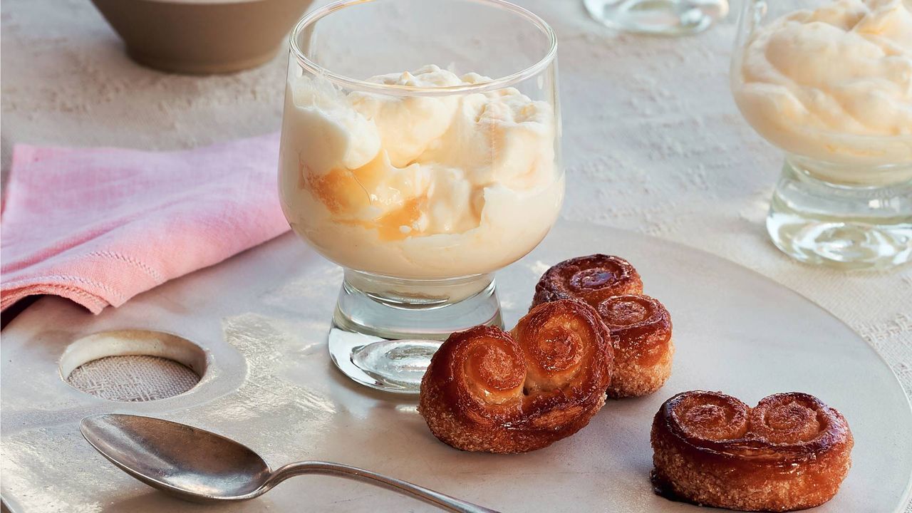 Lemon syllabub with mini palmiers