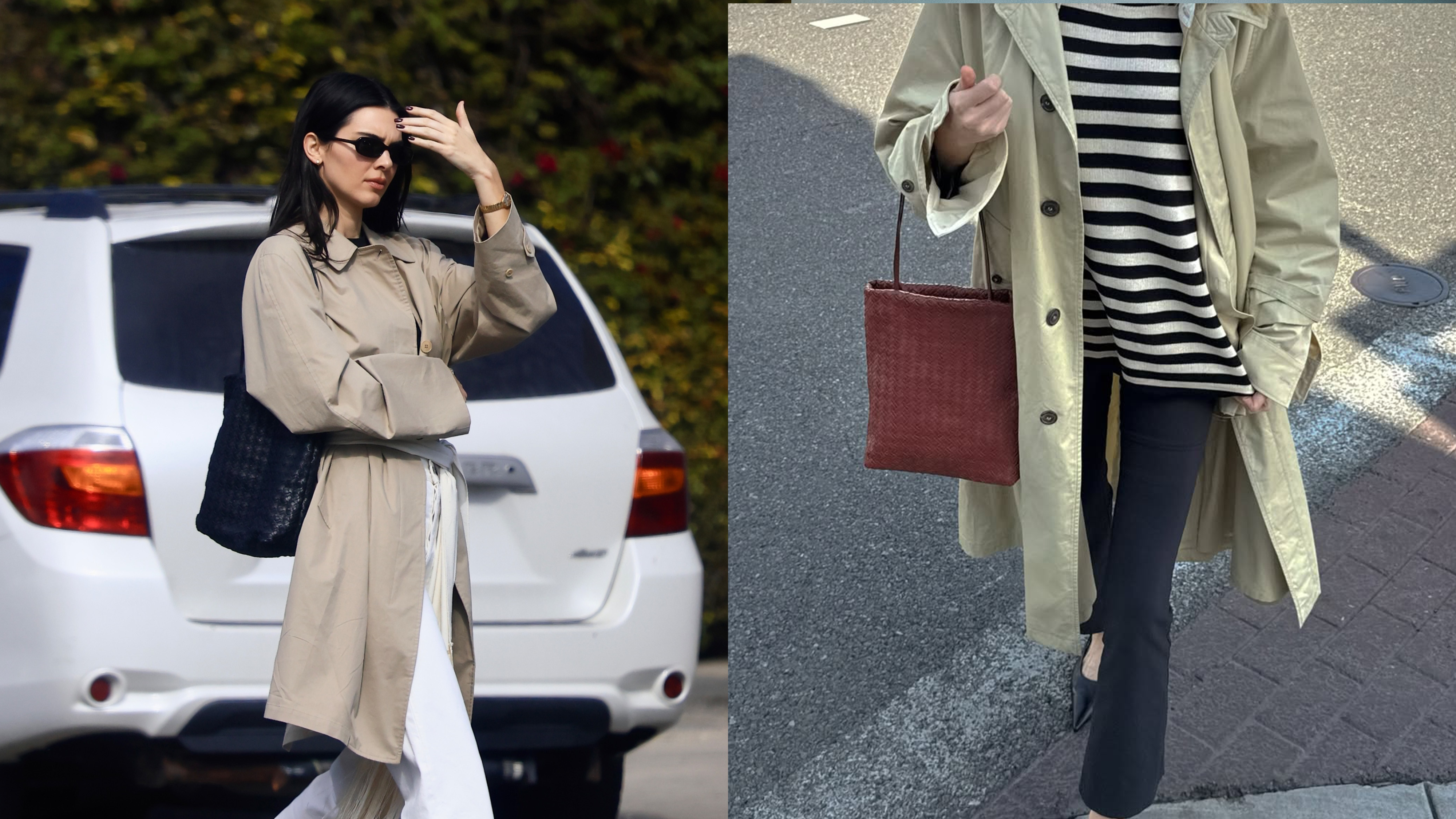 Kendall Jenner and Elsa Hosk carrying The Row Lilou Woven Tote