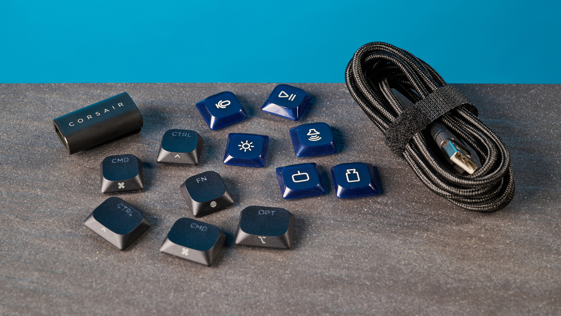 A black Corsair Vanguard Air 99 Wireless low-profile mechanical keyboard