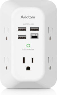 Addtam USB Wall Charger 5 Outlet Extender:  $7.99 at Amazon