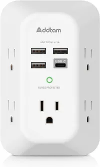 Addtam USB Wall Charger 5 Outlet Extender:  $7.99 at Amazon