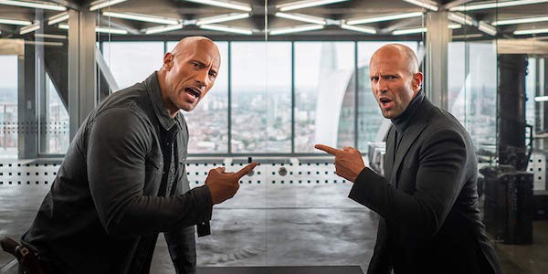 Hobbs and Shaw pointing at each other