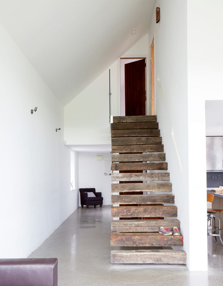 rustic staircase ideas with raw wood stairs