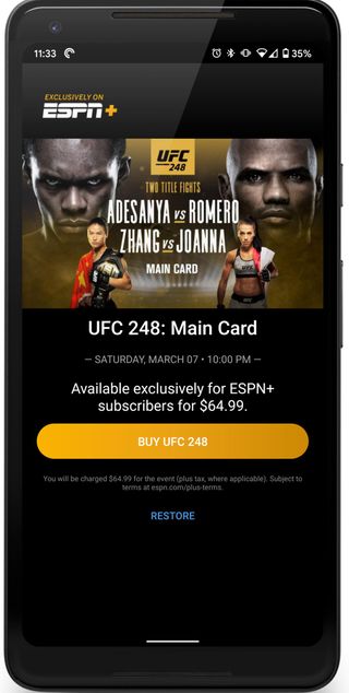 ESPN App UFC 248 Splash Android on Pixel 2 XL