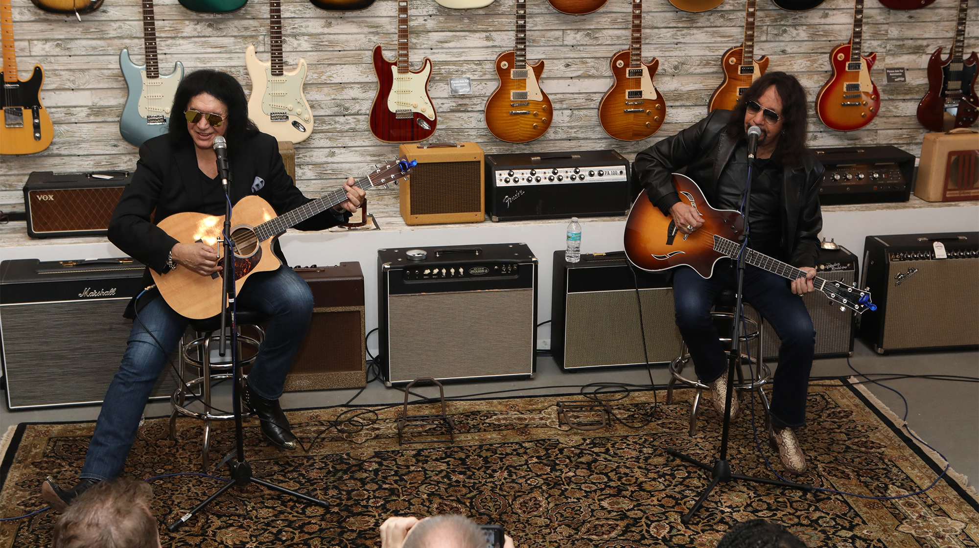Gene Simmons and Ace Frehley perform at Walt Grace Vintage on January 27, 2018 in Miami, Florida.