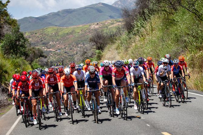 The peloton races on the roads around Ventura on stage 1 of the 2019 Tour of California Women's Race