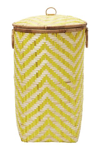 yellow patterned laundry basket 