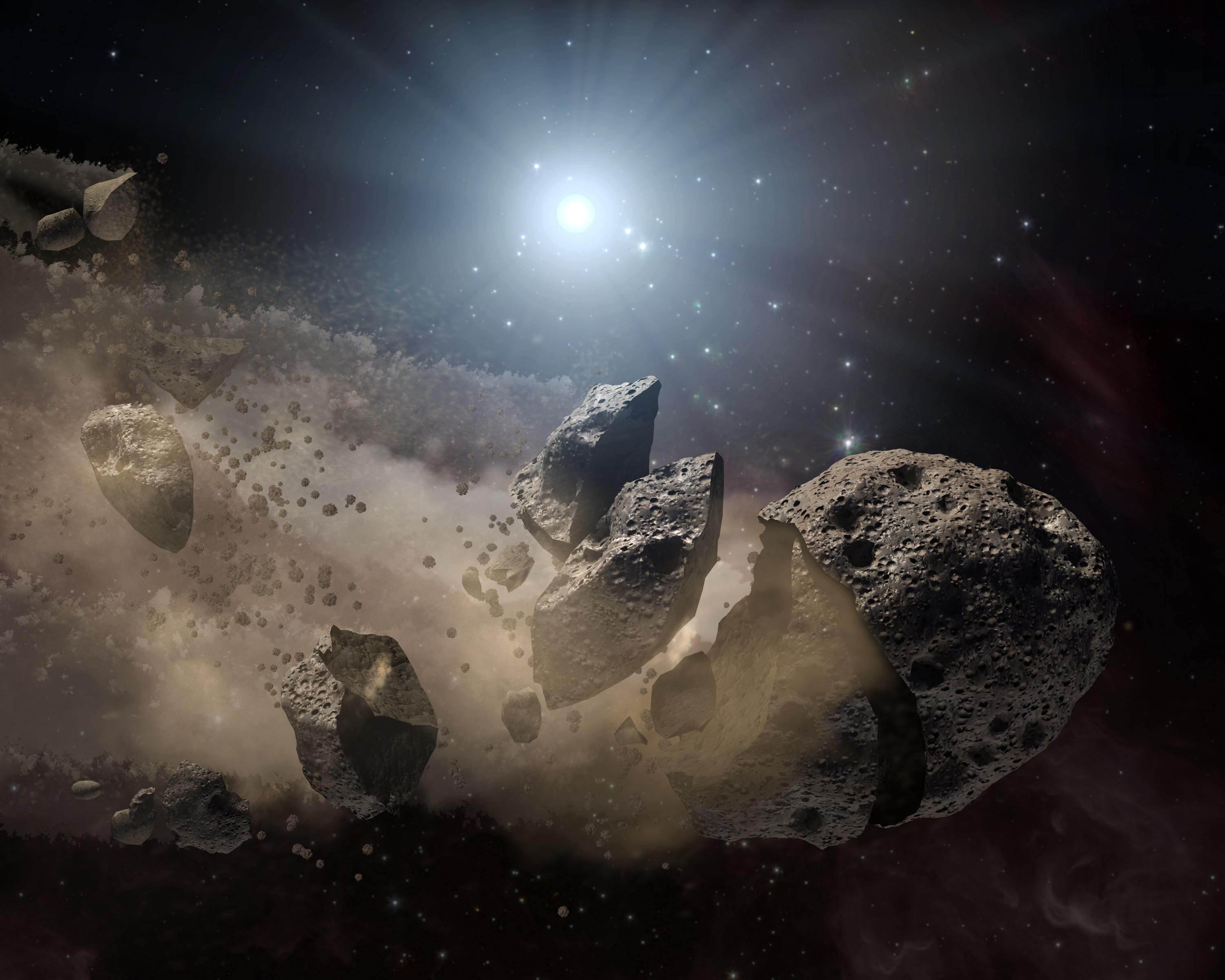 An artist&#039;s illustration of an asteroid breaking apart in space. A new study suggests this might be the fate of the asteroid 3200 Phaethon.