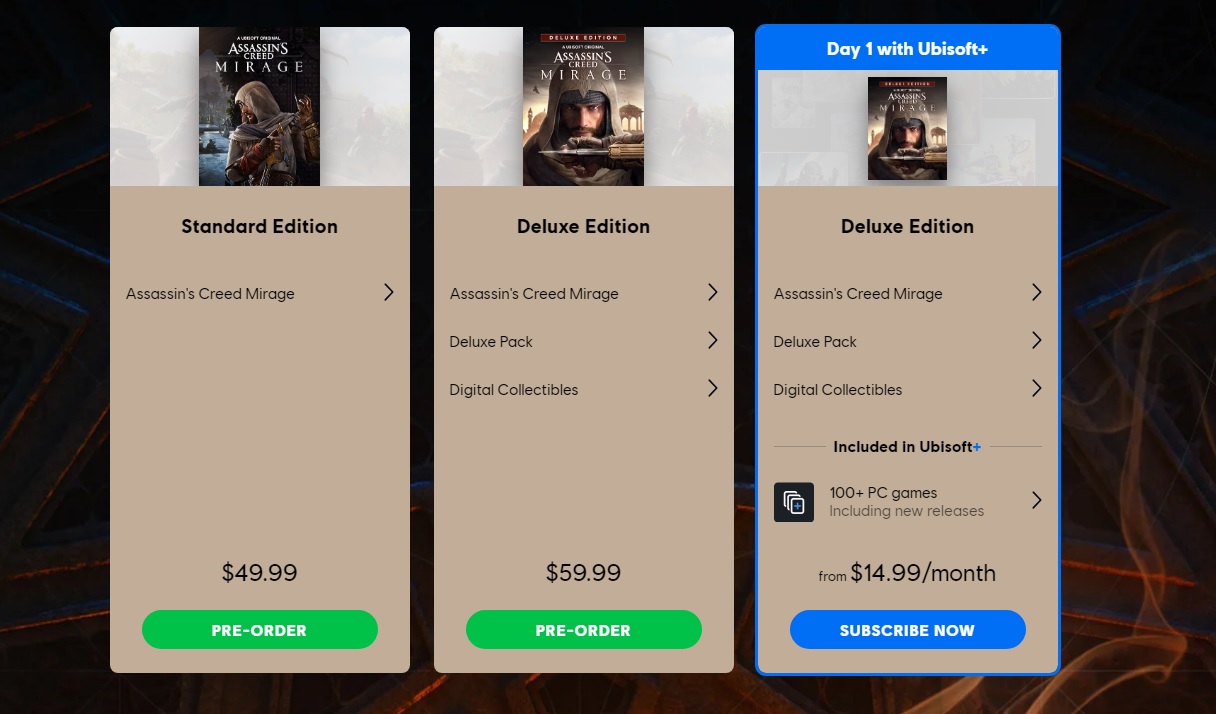 assasin's creed mirage pre-order page