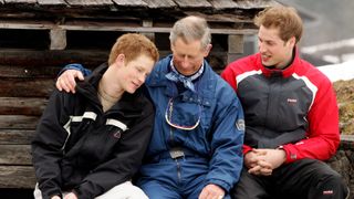 King Charles with Prince William and Prince Harry in 2005
